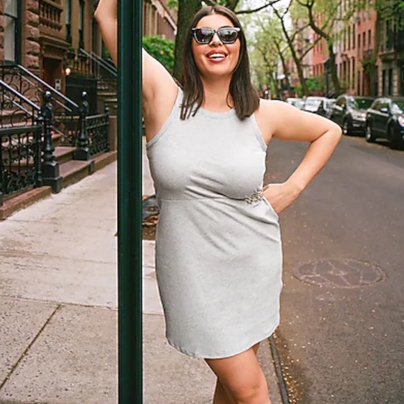 NWT express tank dress sleeveless crystal brooch detail Large petite grey - Picture 2 of 16
